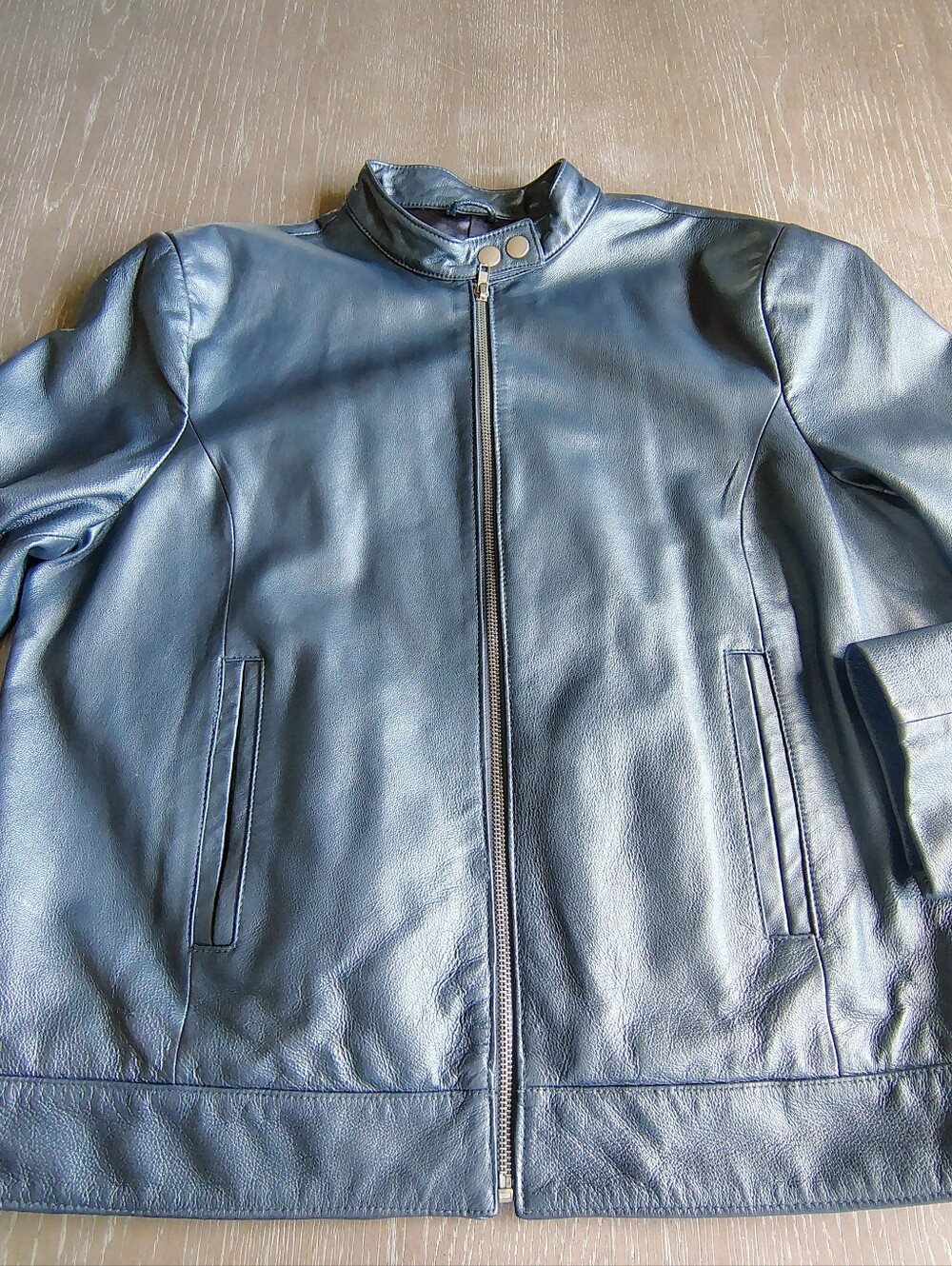 Terry Lewis Women’s M Metallic Gunmetal Genuine Leather Moto Jacket Y2K
